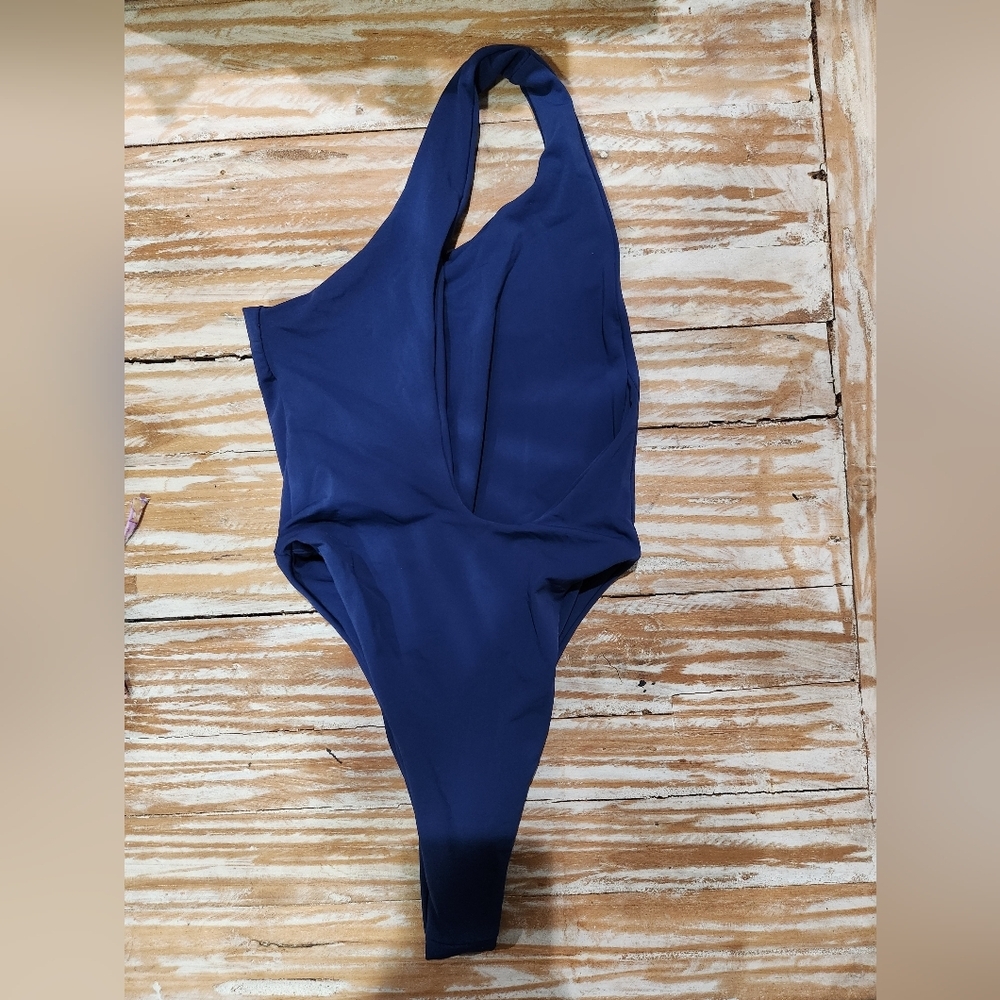 NEW Louisa Ballou‎ Plunge One Shoulder one Piece Asymmetric Swimsuit Blue XS - Picture 5 of 6